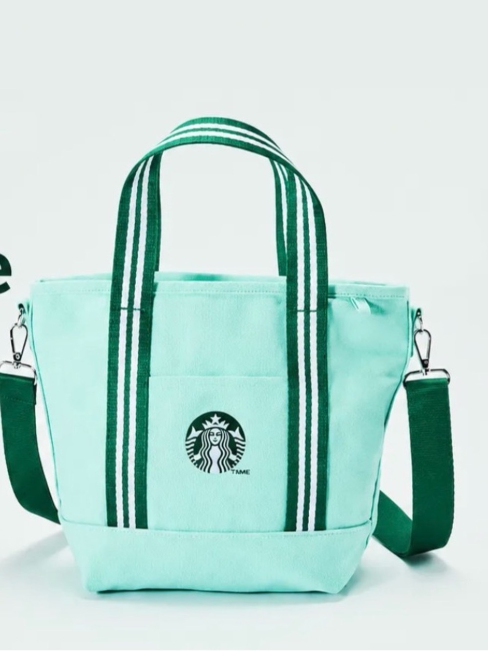 Starbucks Mint Green Canvas Tote with Dark Green Striped Handles - Picture 4 of 4
